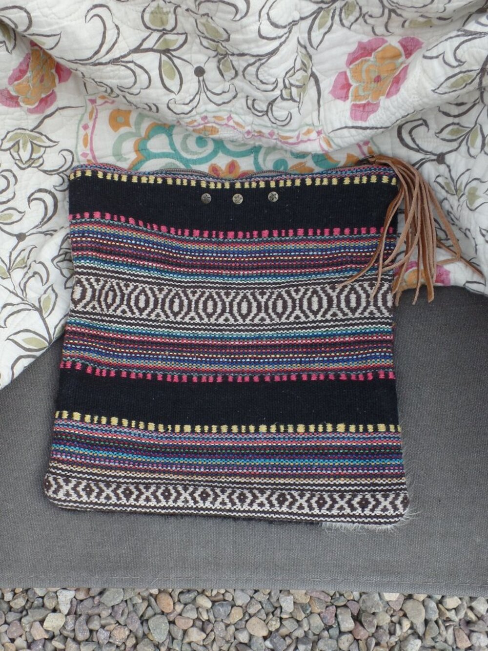 Bhrayna Bag Pony Tribal Design Fold Over Cotton & Leather Clutch - Picture 5 of 10
